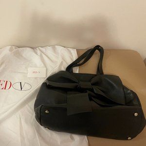 RED Valetino Vintage Black Leather Bow Tote